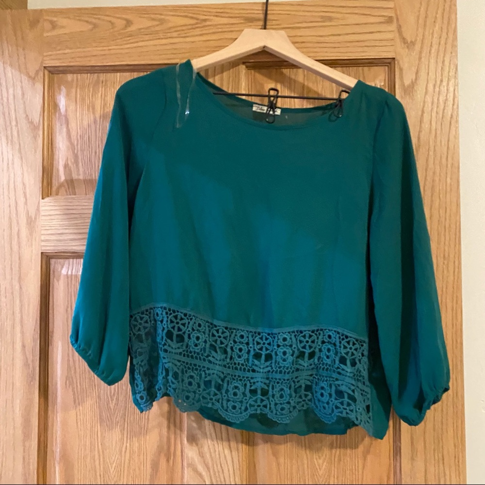 Teal Embroidered Crop Top